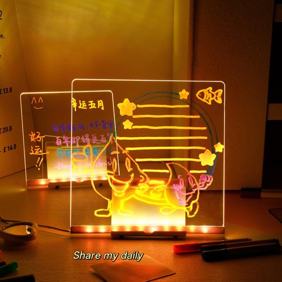 Светодиодная акриловая доска для сухого стирания с подставкой для 7 ручек, многоразовая, для детей, взрослых, студентов, светящаяся, прозрачная акриловая доска для заметок, сообщений, для офиса