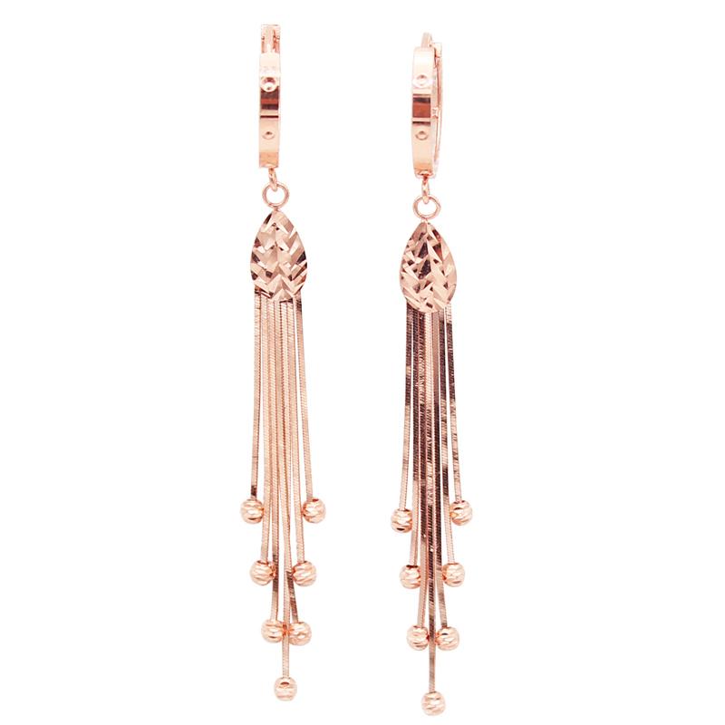 585 фиолетовое золото мягкие цепочки кисточки круглые бусины серьги для женщин изысканные длинные элегантные 14 карат розовое золото высокие свадебные украшения