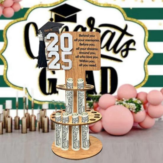Выпускной деревянный держатель денег башня двухслойная стойка для хранения денег класс 2025 выпускников денежный подарок выпускной вечер украшение рабочего стола