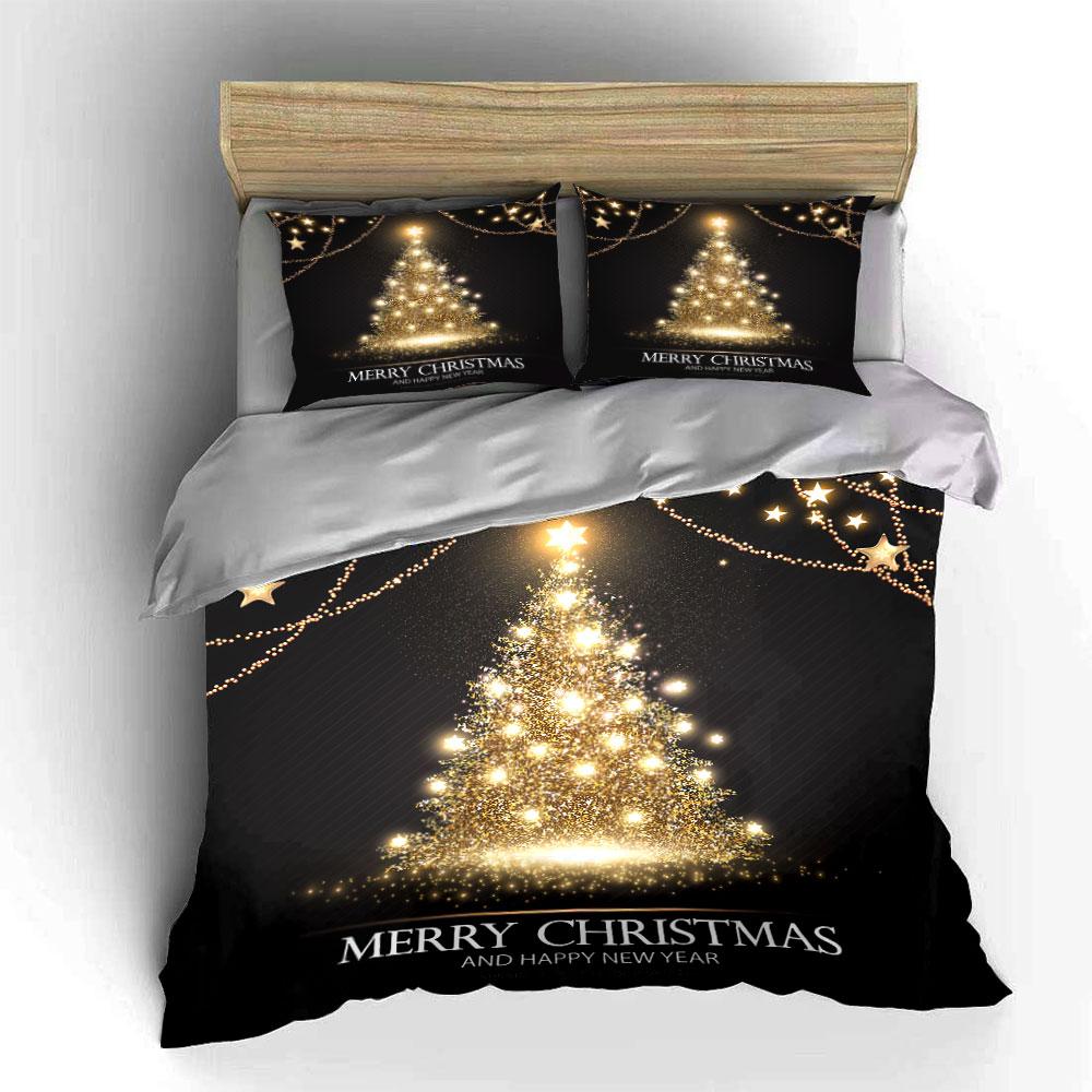 Golden Sparkling Christmas Tree Bedding Duvet Cover Set Duvet Cover Pillowcases (1*Duvet Cover 2*Pillowcases, without duvet insert)