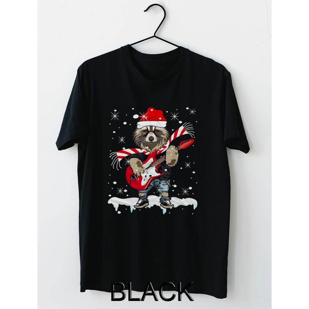Music Lover Raccoon Christmas TShirt Raccoon Playing The Guitar Funny Christmas Tshirt Men Women Fashion Holiday Streetwear