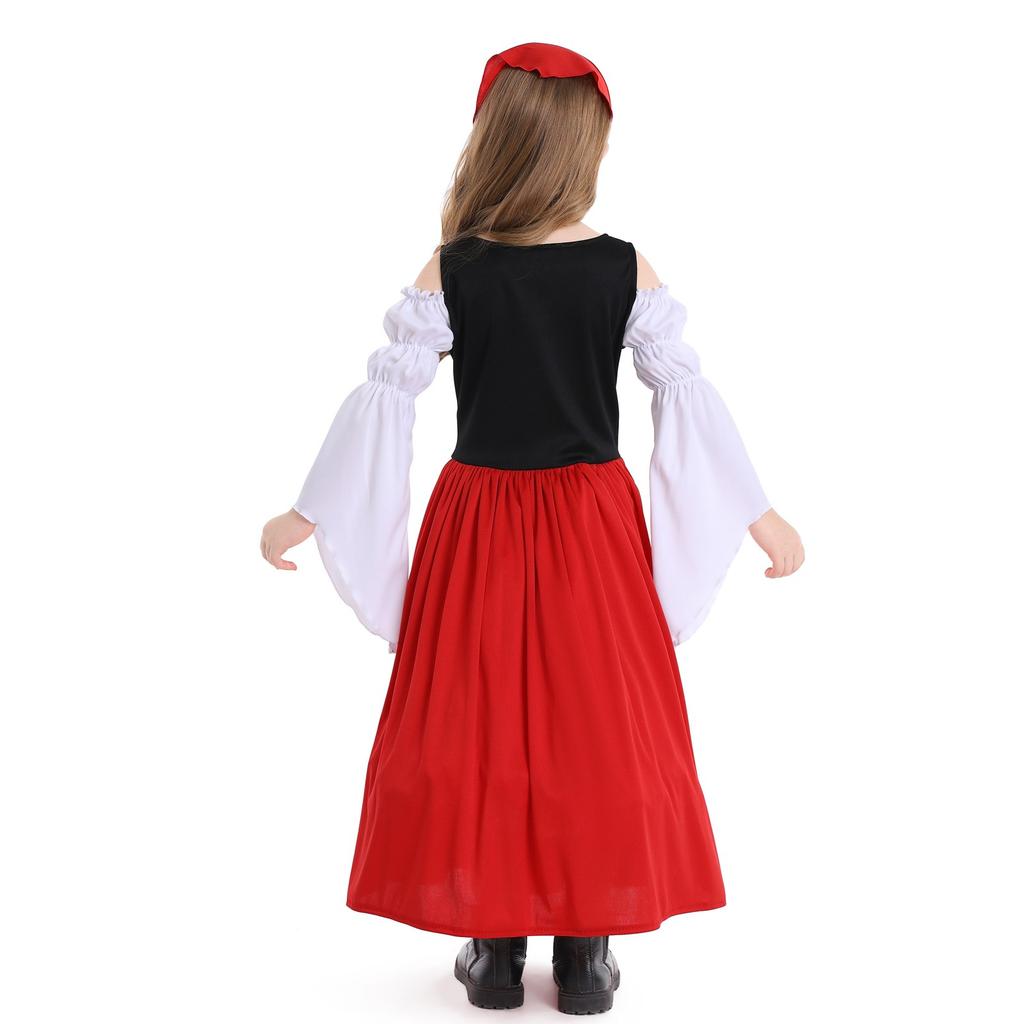 Girl's  Vintage Dress Solid Color Patchwork Cosplay Dresses
