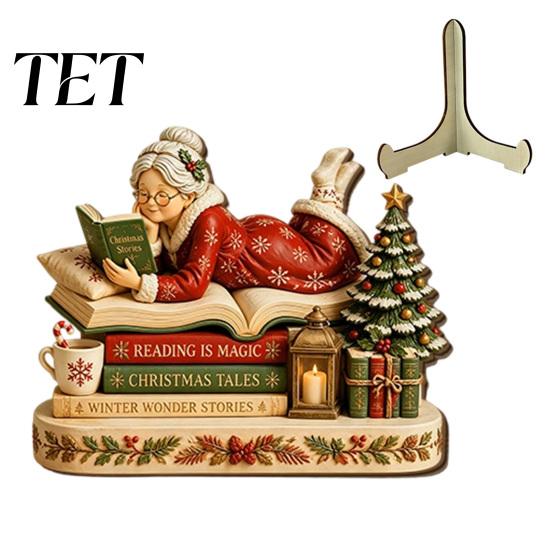 Festival Atmosphere Decor Christmas Wooden Table Sign, 2D Flat Santa Claus/Snowman Reading Desktop Ornament Xmas Home with Stand, Holiday Tabletop