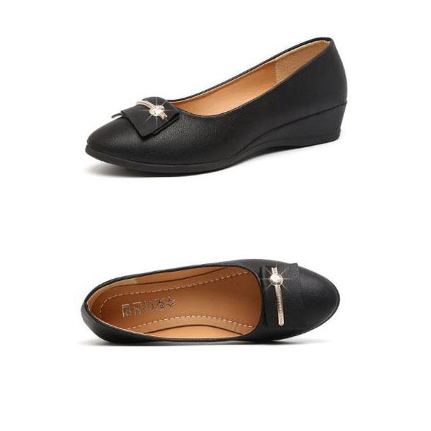 Women's Spring Summer Slip-on PU Single Shoes Solid Color Large Size Wedge Heel Doudou Shoes Lightweight Mother Casual Work Shoes