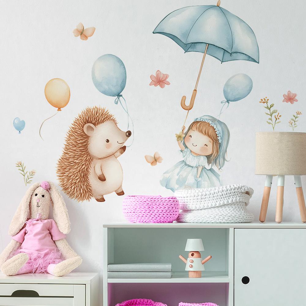 Cartoon Hedgehog Little Girl Bedroom Living Room Home Wall Background Beautification Decoration Wall Stickers