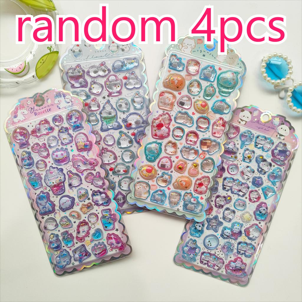 1 pc/4 pcs Cartoon Sweet Cats Unicorn Drop 3D Relief Stickers Scrapbooking Diy Diary Stationery Sticker Decor Cute Stickers