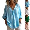 Women's Fashionable Solid Color V-neck Long Sleeved Casual Loose Fitting Pullover Shirt Top