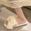 Мода 2025 Осень Зима Женская Мода Комнатные Плюшевые Тапочки с Бантом Женские Новые Милые Бантики Женские Домашние Симпатичные Теплые Пушистые Легкие Туфли