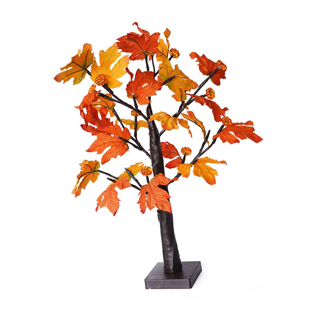 24in Fall Maple Tree with 24 LEDs Timer Pumpkin Decoration Removable Base Soft Light Lighted Leaf
