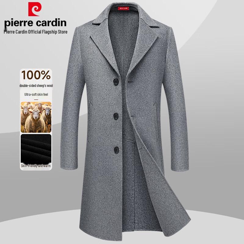 Pierre Cardin Мужское двустороннее длинное шерстяное пальто из 100% мериносовой шерсти