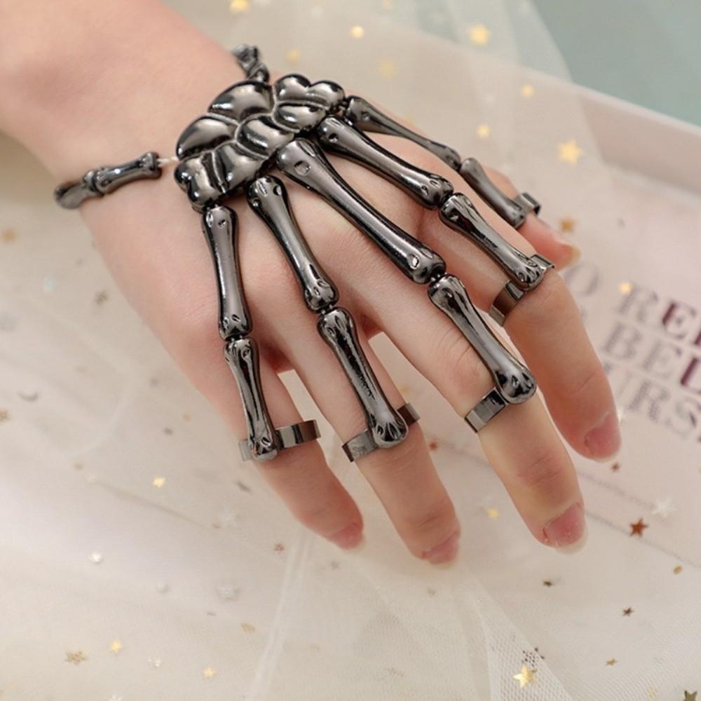 Adjustable Skull Bone Bracelet Retro Texture Halloween Hand Chain Gothic Finger Bangle  Cosplay