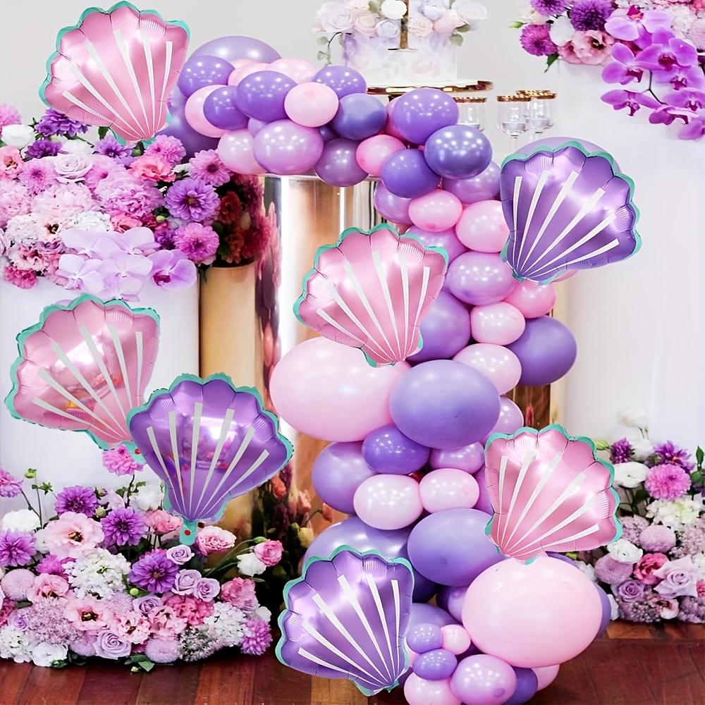 10-Pack of Shell-Shaped Aluminum Foil Balloons, 5 Mini Shell-Shaped Pink Balloons, 5 Mini Shell-Shaped Purple Balloons, Very Suitable for Birthday Pa