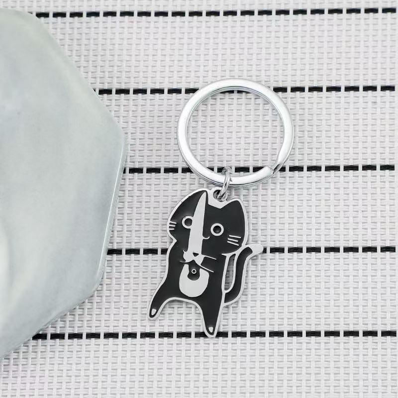 Мультяшный Крест Черный Кот Брелок из Нержавеющей Стали Прочный Долговечный Подвеска для Любителей Кошек Организация Ключей Ежедневное Использование