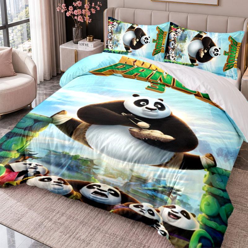 Kung Fu Panda 3Pcs Bedding Set Duvet Cover With Two Pillowcases For Bedroom Home Decoration