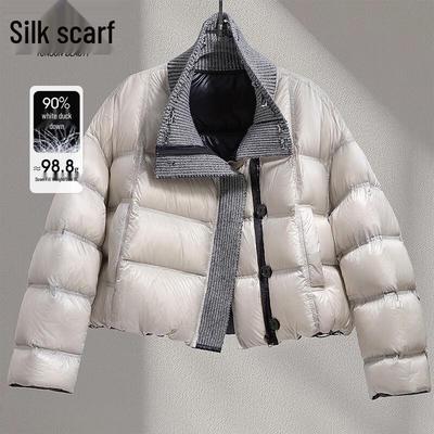 Женская пуховая куртка Siboshe с цветными блоками, стойкой воротником, свободного кроя, короткая