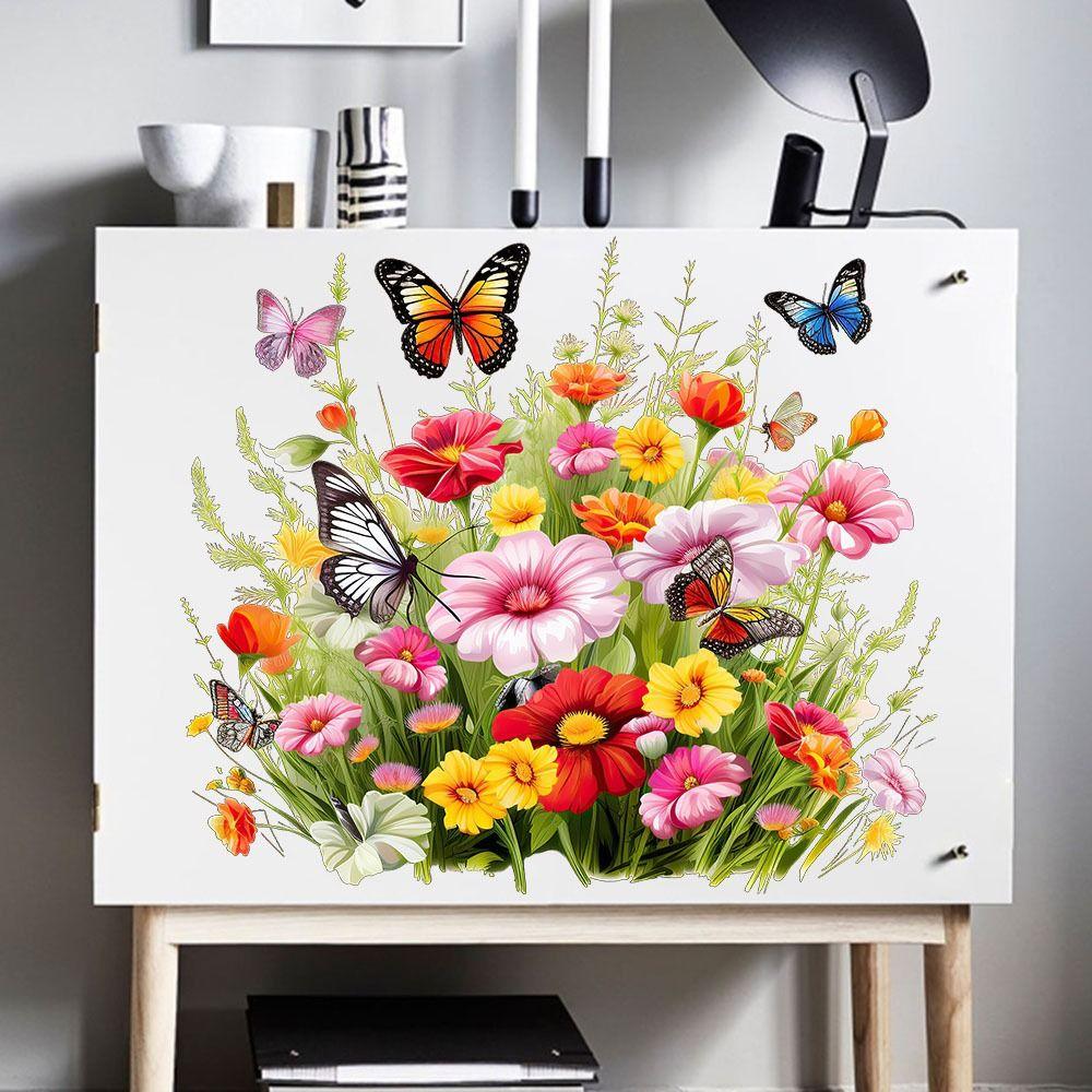 Easy To Paste Butterfly Flower Removable Stickers Mildew-proof Toilet Lid Decals Wall