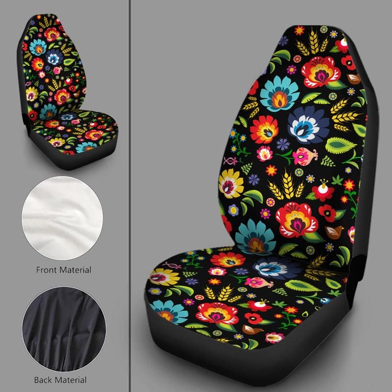 Чехлы на сиденья автомобиля Bulopur Black Boho Цветочные, Только для передних сидений, для женщин и мужчин, с карманом-органайзером, для автомобилей, внедорожников, грузовиков, седанов