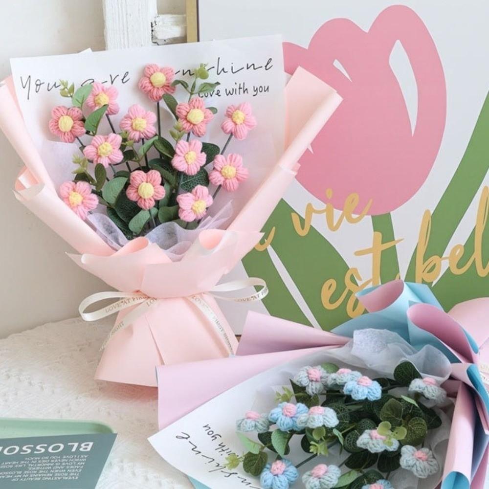 Мягкая пряжа Искусственная цветочная композиция Корейский стиль Вязаные крючком цветы ромашки Свадебная вечеринка