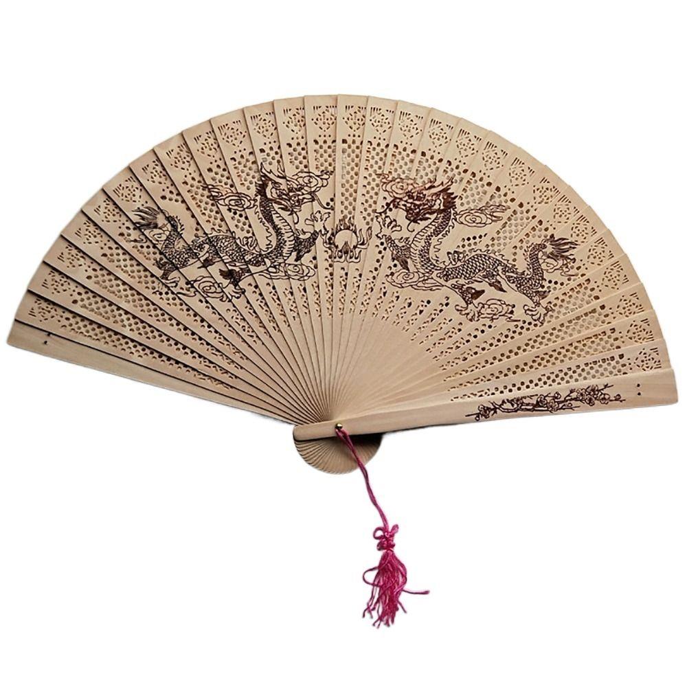 Сандаловое дерево окрашенный деревянный веер китайский стиль ретро складной веер подарочный полый резной складной веер