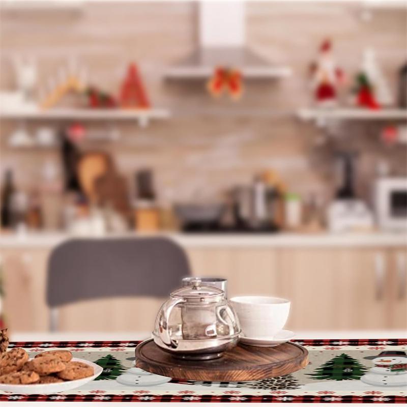 Рождественская дорожка на стол Снеговики, 33×180 см Рождественские дорожки для столов, Рождественские дорожки на стол для помещений и улицы, дорожка на стол для вечеринки