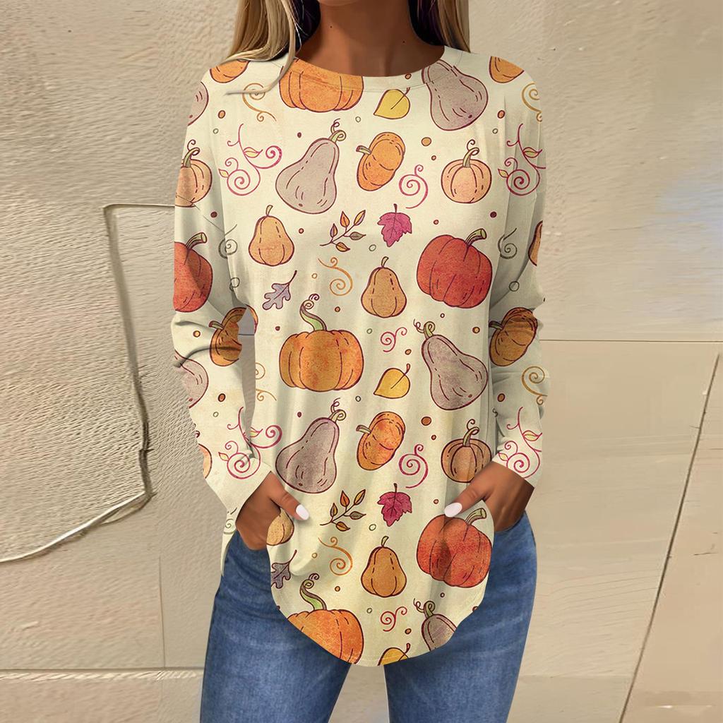 Футболки для женщин, осенние повседневные рубашки с длинными рукавами, толстовка, винтажный топ с графическим принтом, пуловер на Хэллоуин