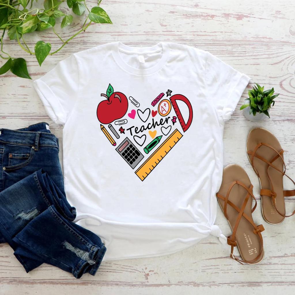 Inspirational Teacher TShirt Teach Love Inspire Tshirt Back To School Shirt Casual Short Sleeve Womens Tees Streetwear Tops