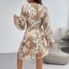 Women's Casual Printed Waisted Long Sleeve Dresses