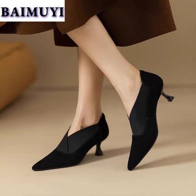 Женские туфли на шпильках с острым носком, замшевые мокасины, зимние дизайнерские туфли 2025 года, новые сексуальные элегантные туфли-лодочки для вечернего платья Zapatillas Mujer