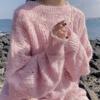 Soft Loose Knitted Mohair Sweaters Women Anutumn Winter New Hollow Solid Female Pullovers Warm Basic Knitwear Jumper 17932