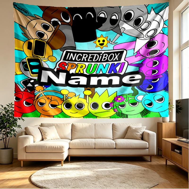 Custom Name Personalized Sprunki Game Print Tapestry, Wall Art Decor, Bedroom, Dorm, Apartment, LivingRoom, Party Backdrop, Gift for Birthday