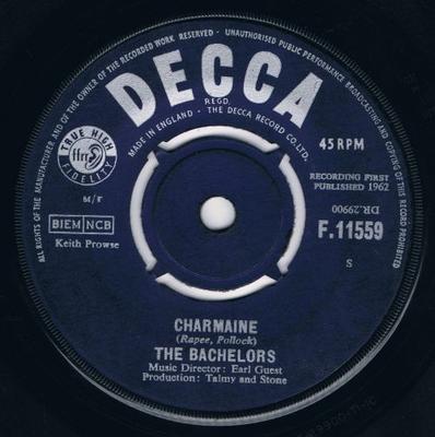 7-дюймовая пластинка BACHELORS - Charmaine F11559 Decca 1963 Великобритания Поп Б/У