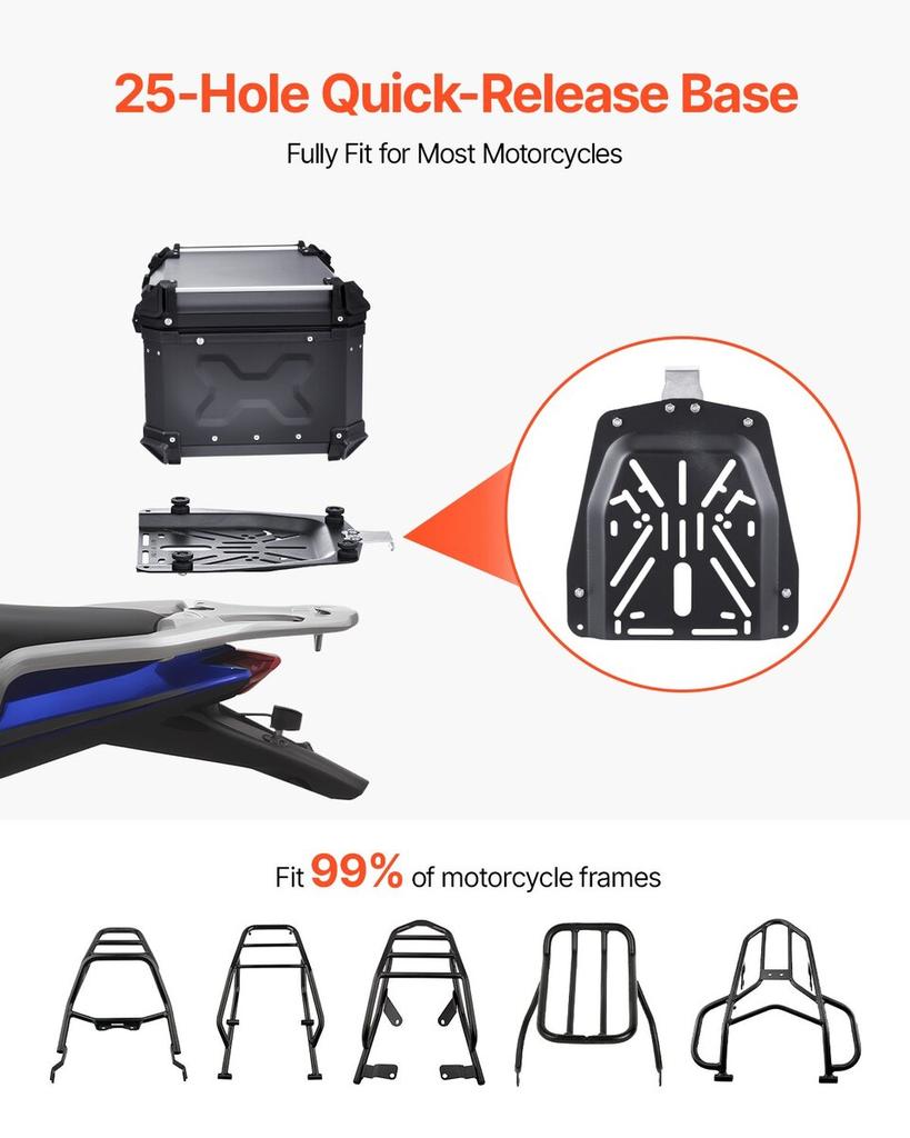 65L Motorcycle Top Case Universal Motorbike Tail Box with Leather Lining