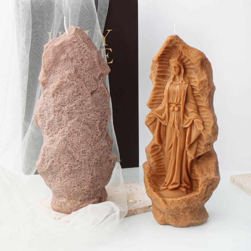 Дева Мария Фатима Каменная статуя Свеча Силиконовая форма Форма для гипса Резьба Искусство Ароматерапия Гипс Домашний декор Форма Подарок