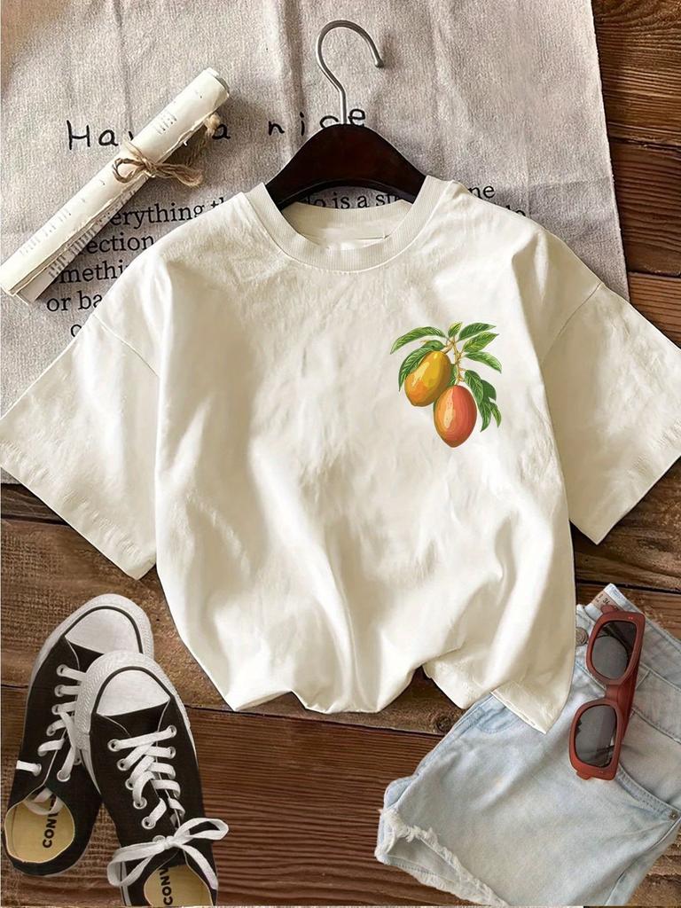 Chic Women's Retro Print T-Shirt Soft Crew Neck Short Sleeve Top Vintage Shirt Short Sleeve Summer Clothes