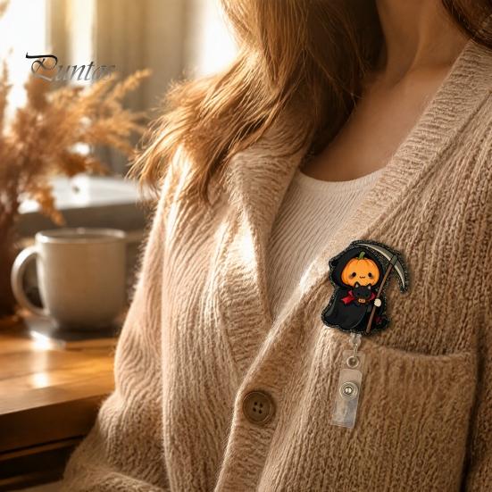 Holiday Badge Accessory Halloween Retractable Reel, Cute Pumpkin And Grim Reaper Design, Acrylic Clip for Nurses Smooth Pull Cord Nurse Doctor Teacher