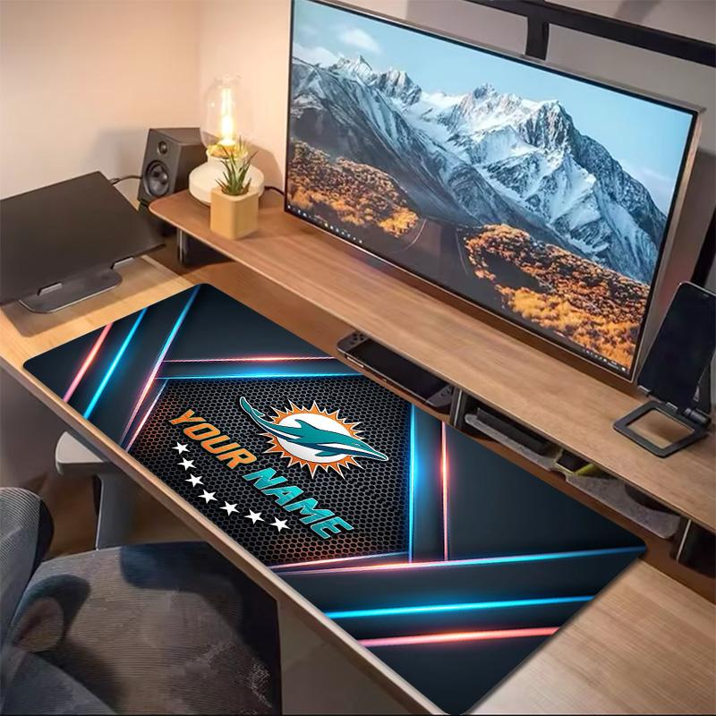 Custom Name Miami Dolphins Print Cushion Non-slip Laptop Tablet Big Mousepad XXL Mat Mini PC Playmat With Lock edge
