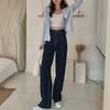 2024 Корейские темно-синие джинсы с высокой талией и широкими штанинами для женщин - Ранняя осень Универсальные прямые брюки