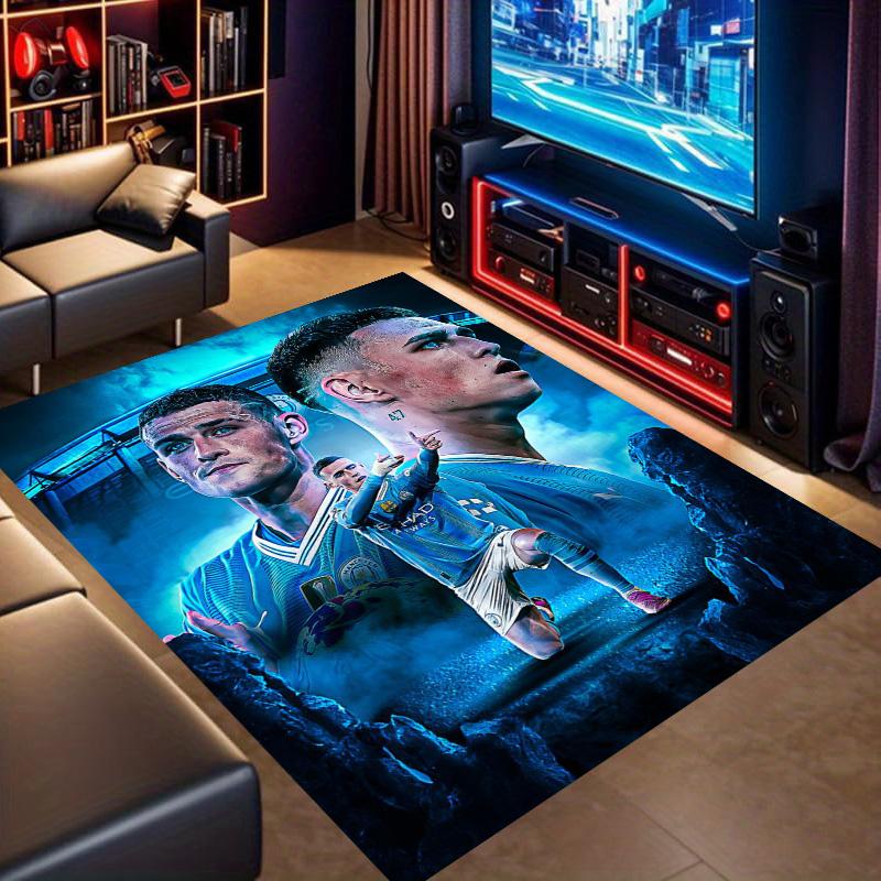 Football Star Player Collage Print Area Rug Non‑Slip Rectangular Floor Mat Soccer Fan Decor Rug for Gaming Room Bedroom Living Room
