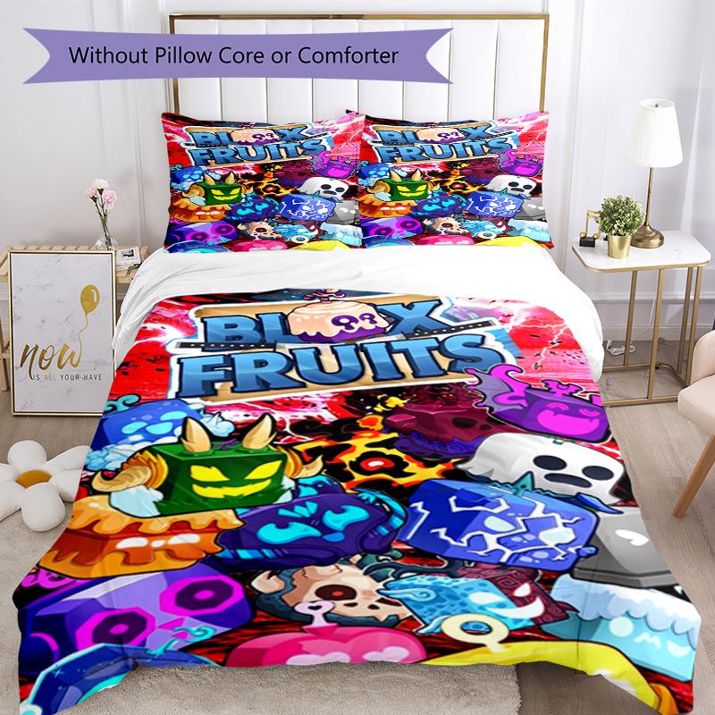 3pcs Blox Fruits Bedding Set Duvet Cover Closure Includes 1 Duvet Cover & 2 Pillowcases, Soft and Comfortable for All Seasons.