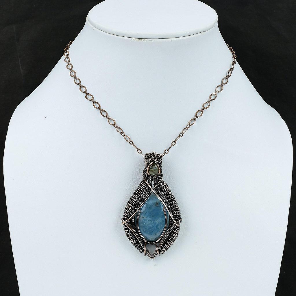 Aquamarine Pendant Copper Wire Wrapped Pendant Labradorite Pendant Copper Jewelry Gift For Mother Wrapped Gemstone Pendant Handmade Pendant