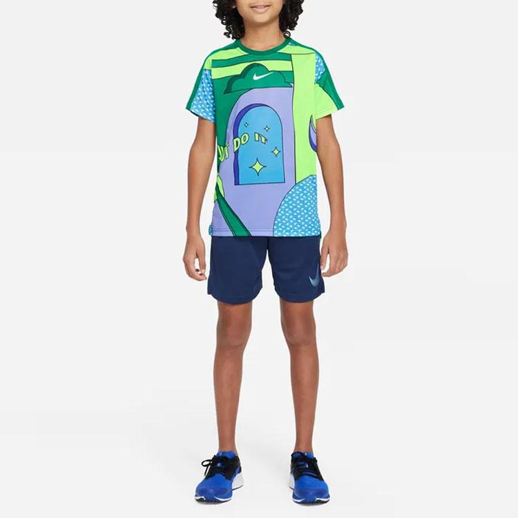 Nike Футболка с коротким рукавом и круглым вырезом Dri-FIT Performance Graphic Print, детские топы цвета павлиньего перья DQ8958-365