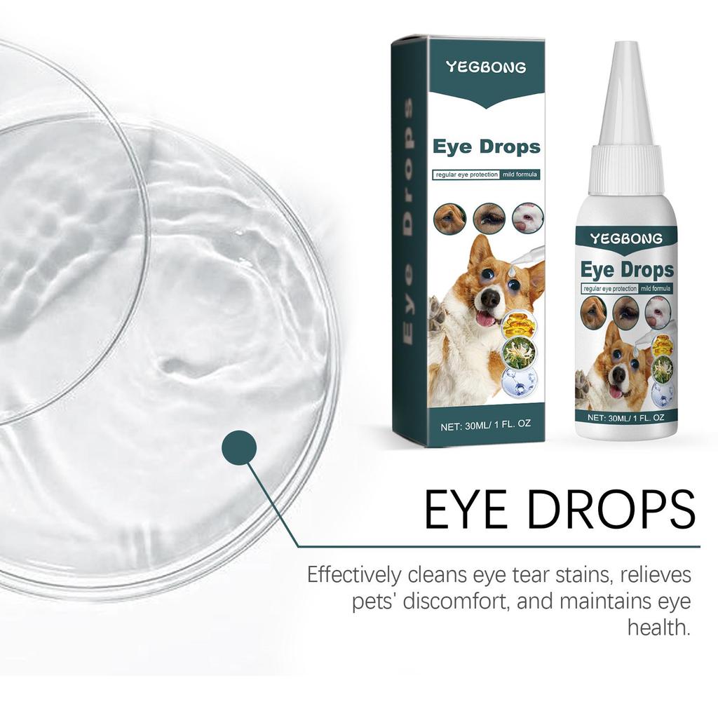 YEGBONG Капли для глаз для домашних животных, подходят для кошек и собак, удаляют слезные дорожки, очищают глазные выделения и глазную слизь, уход за глазами домашних животных, глазная промывка 30 мл/коробка