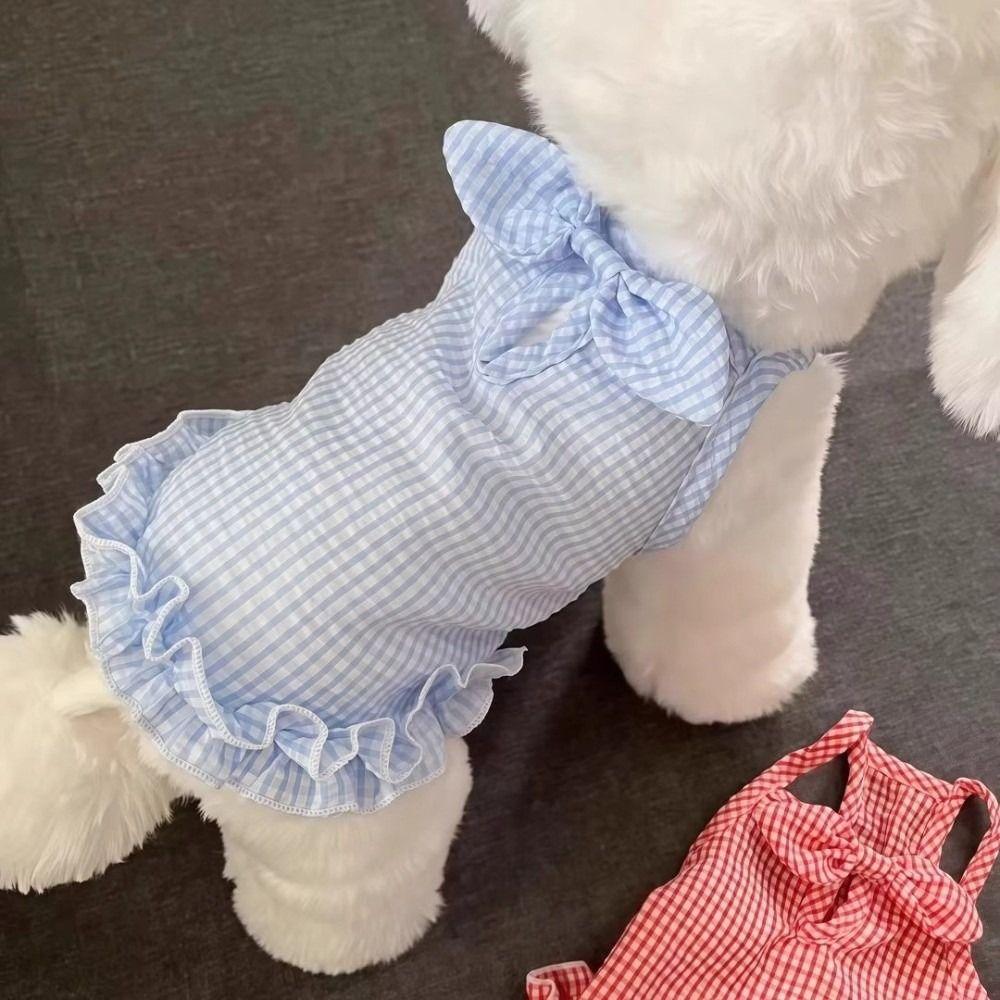 Ruffle Edge Dog Skirt Bow Decor Dog Harness Vest Cute Style Pet Dog Dress Spring Summer