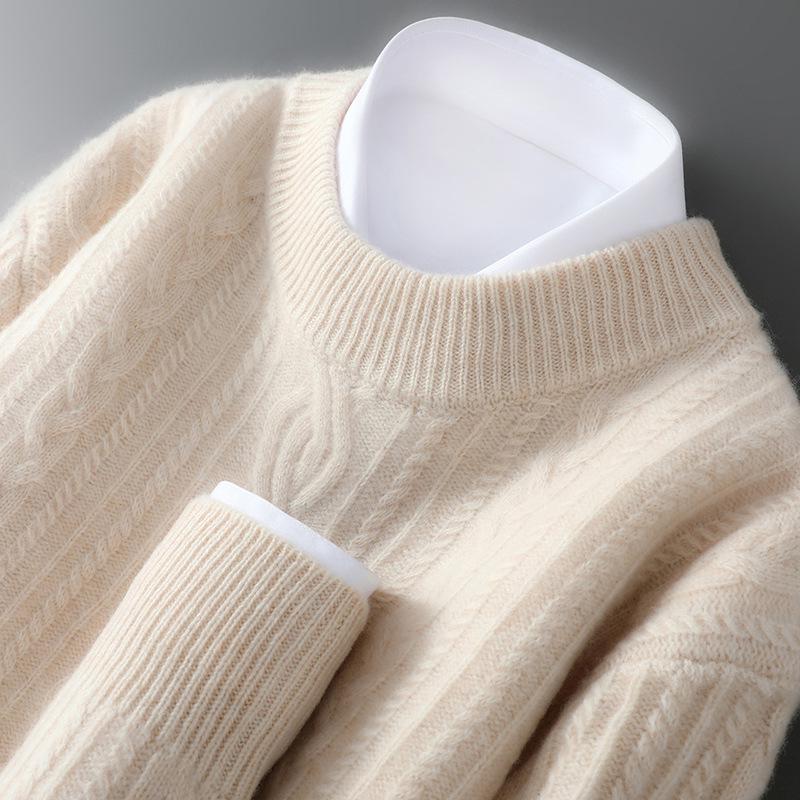 Men's 2025 Autumn/Winter High Neck Cashmere Jacquard Pullover - Thick Knit Base Layer Wool Sweater, Solid Color Trend.