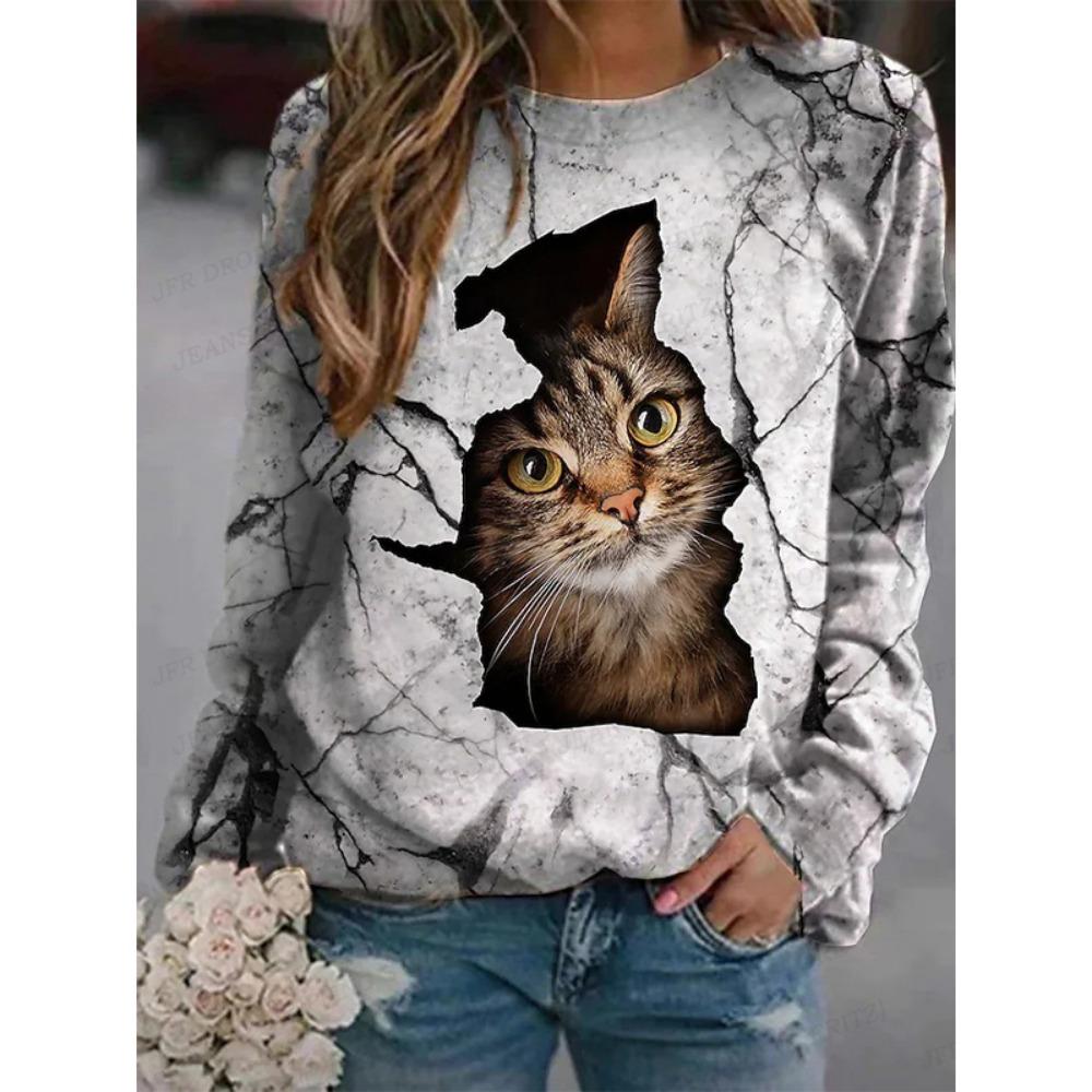 Забавные кошачьи толстовки с принтом животных и уток 3D для женщин, осенняя новая уличная одежда с капюшоном с круглым вырезом, пуловеры 2000 года, топы Harajuku для женщин