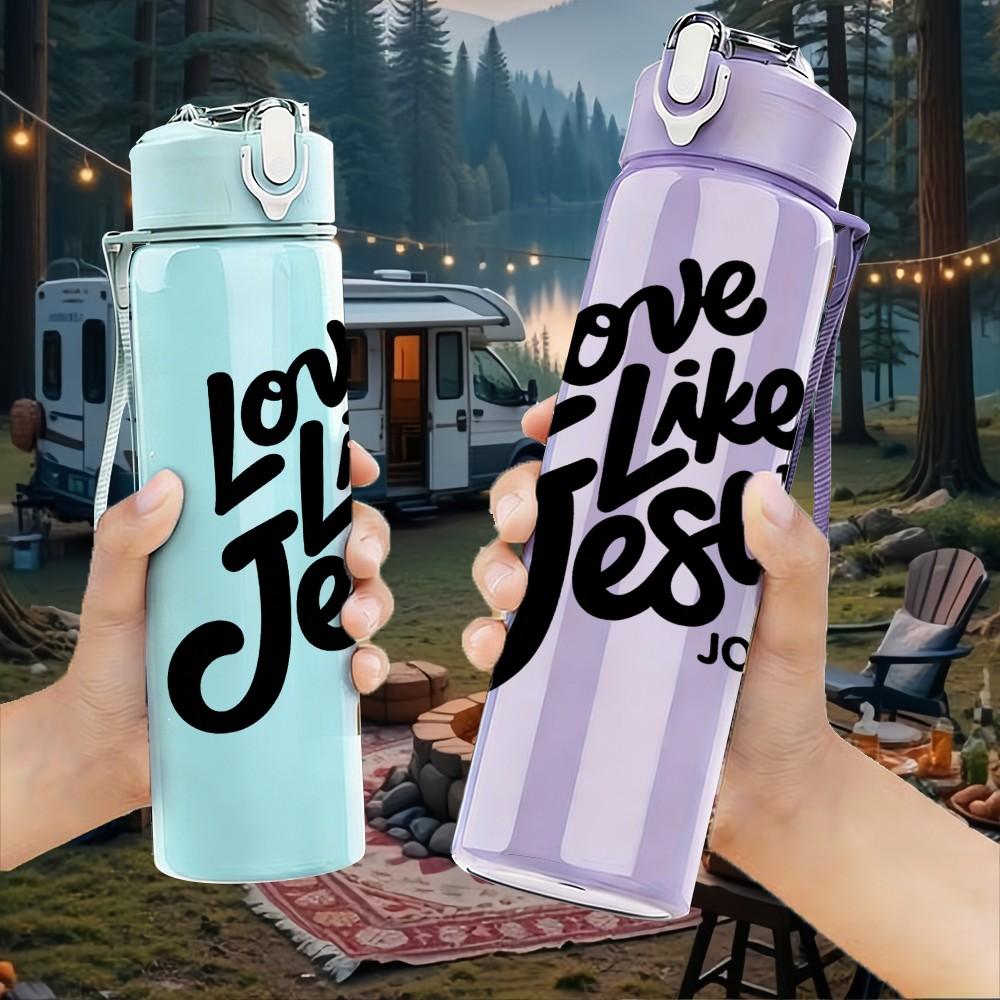 1PC Love Like Jesus Faith Lettering 750ml Color Plastic Sports Water Bottle Leakproof Flip Straw Lid Suitable for Sports Office Home Use