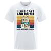 Уличная смешная футболка «Кошка и кофе»