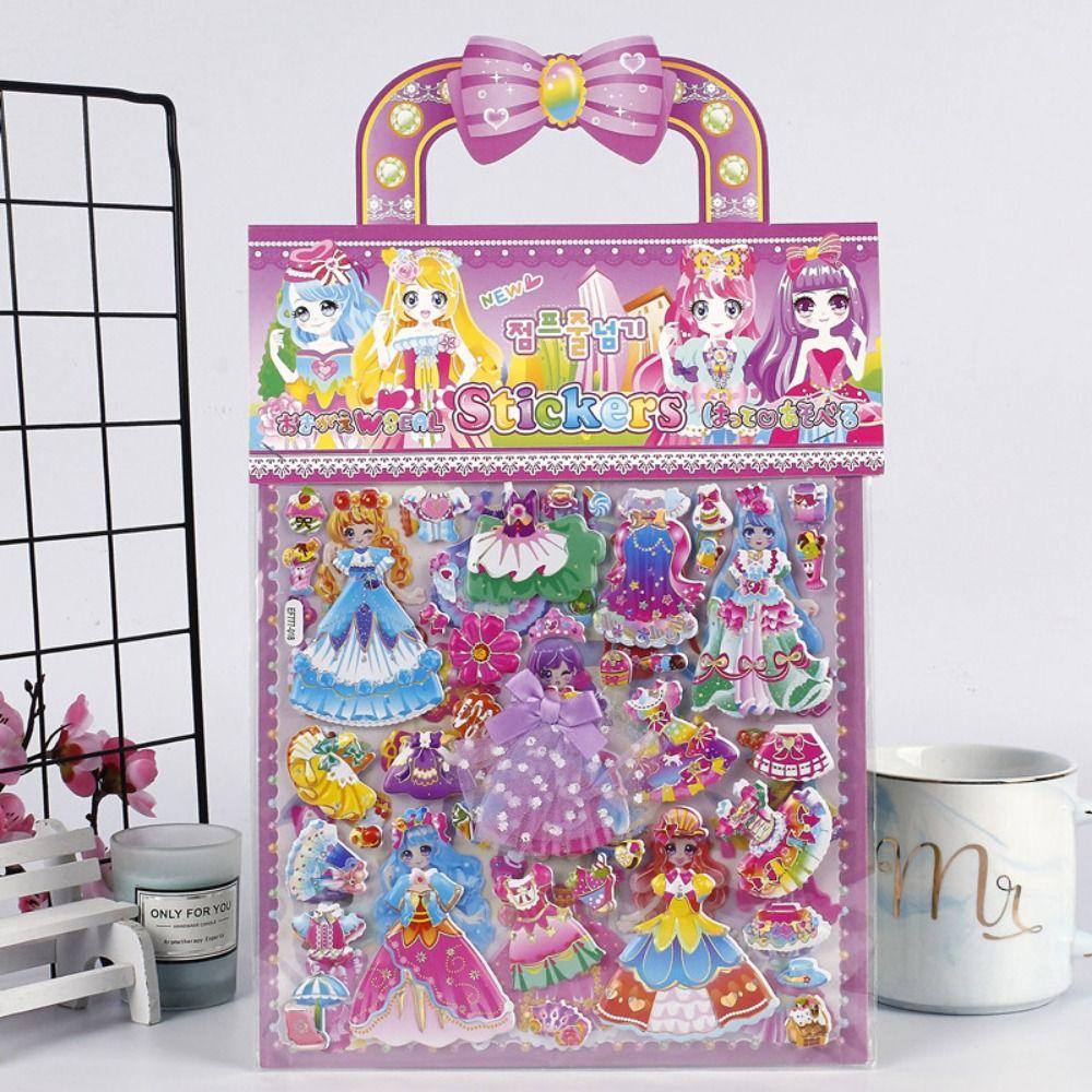2 Sheets/Bag Cartoon Stereo Bubble Sticker Princess Dress Up Kids Toy Sticker Kids Prizes
