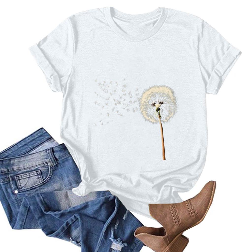 Women's Fashion Casual Printed Round Neck Pullover Short Sleeve T-Shirt Top