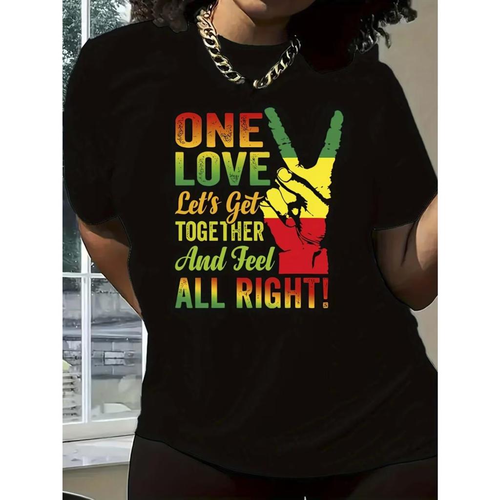 Графическая футболка с символом мира One Love - Яркий дизайн в раста-цветах, Круглый вырез, Короткие рукава